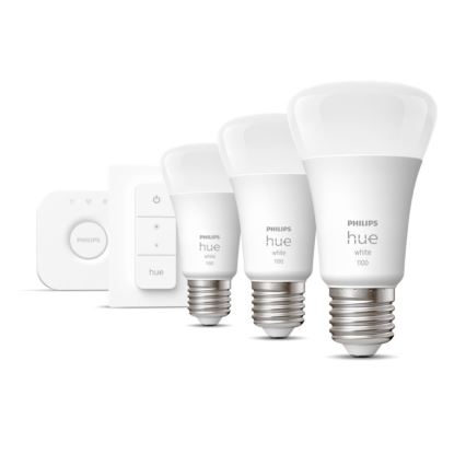 Basissæt Philips Hue WHITE 3xE27/9,5W 2700K + Hue Bridge og dimmer-switch