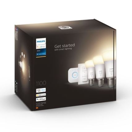 Basissæt Philips Hue WHITE 3xE27/9,5W 2700K + Hue Bridge og dimmer-switch