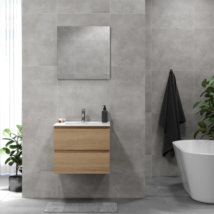 BATH DELUXE 03-060-64-86-01 - Badeværelsesskab med håndvask KENWOOD 61 cm eg
