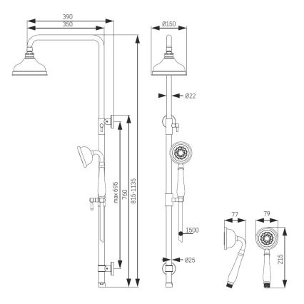BATH DELUXE 31-120-04-64-00 - Brusesæt AEROSKOBING skinnende messing
