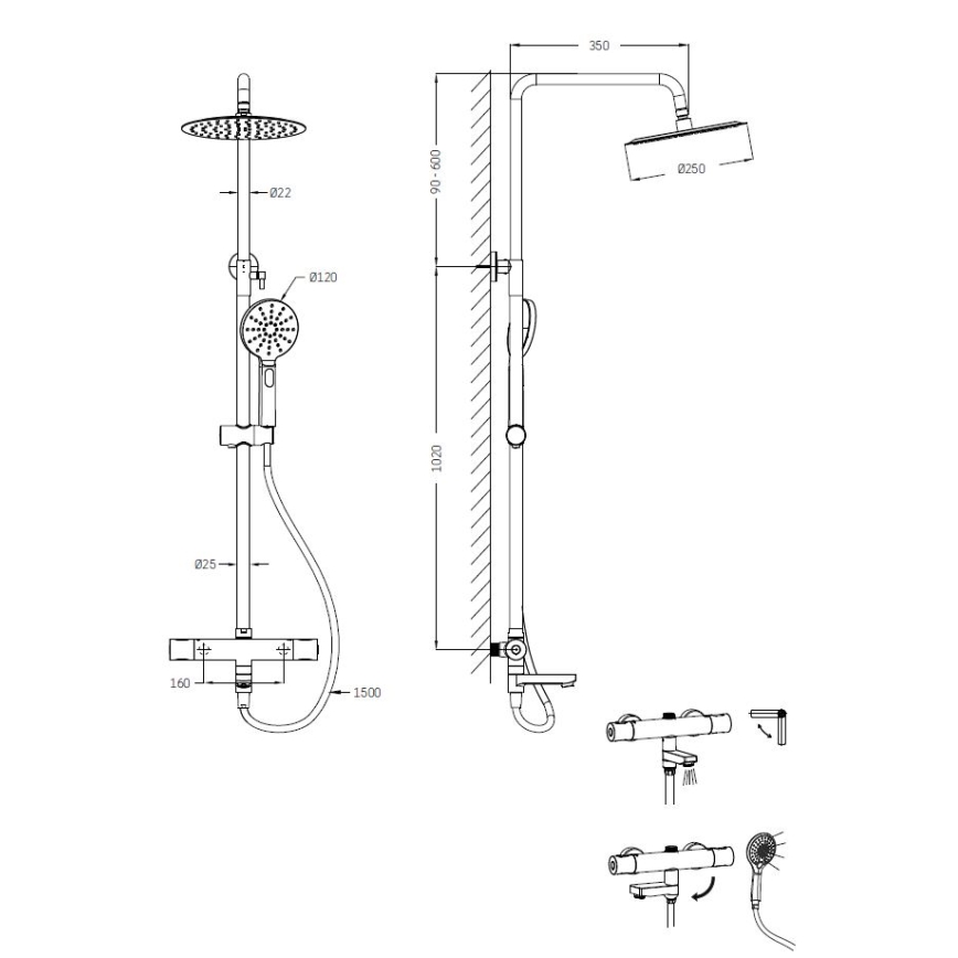 BATH DELUXE 31-160-11-60-00 - Brusesæt med termostathane DRAGOR skinnende krom
