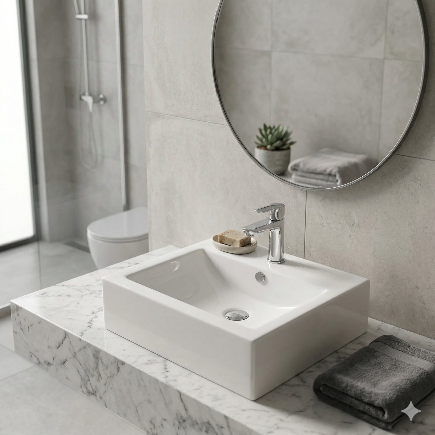 Bathco 0010 - Håndvask til bordplade BOLONIA 51x45,5 cm porcelæn/hvid