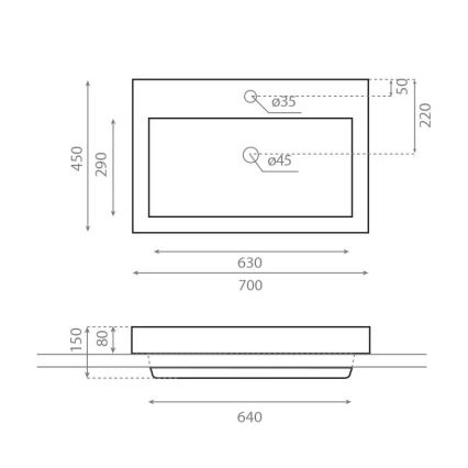 Bathco 0023 - Nedfældet håndvask MANCHESTER 70x45 cm porcelæn/hvid