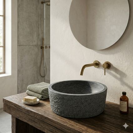 Bathco 00308 - Håndvask til bordplade DUAL Ø 40,5 cm sten/grå