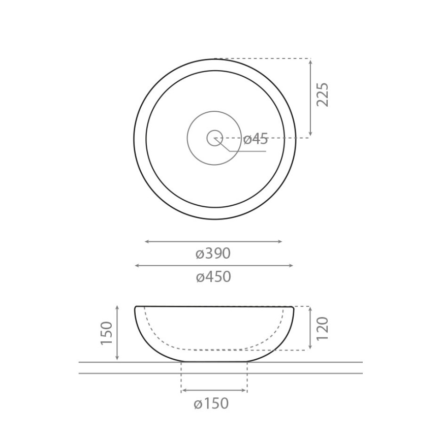 Bathco 00317 - Håndvask til bordplade PUKET Ø 45 cm sten/grå