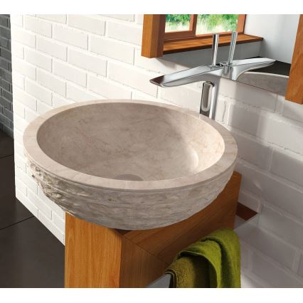 Bathco 00318 - PUKET bordmonteret vask Ø 45 cm, sten/beige
