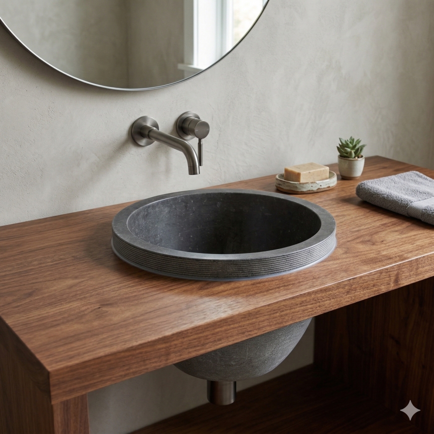 Bathco 00374 - Nedfældet håndvask MIRAGE Ø 40 cm, sten/grå