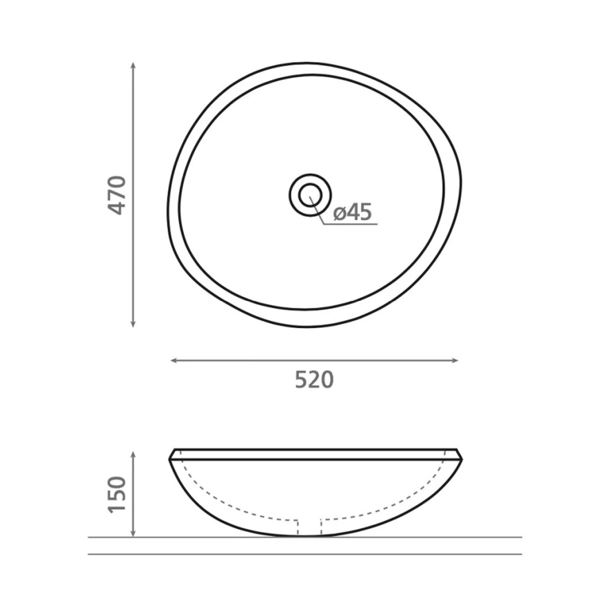 Bathco 00393 - Håndvask til bordplade RIO 52x47 cm sten/grå