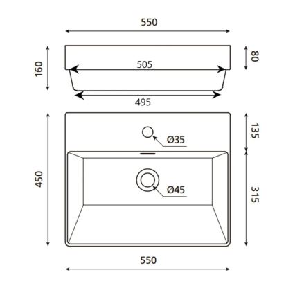Bathco 0062 - Nedfældet håndvask FUNCHAL 55x45 cm porcelæn/hvid