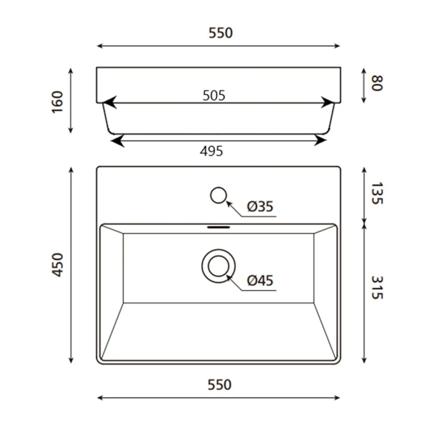 Bathco 0062 - Nedfældet håndvask FUNCHAL 55x45 cm porcelæn/hvid