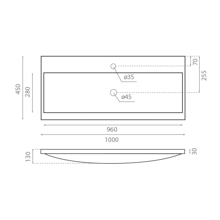 Bathco 0506 - Nedfældet håndvask MANHATTAN 100 x 45 cm, harpiks/hvid
