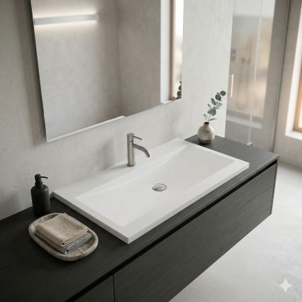 Bathco 0506 - Nedfældet håndvask MANHATTAN 100 x 45 cm, harpiks/hvid