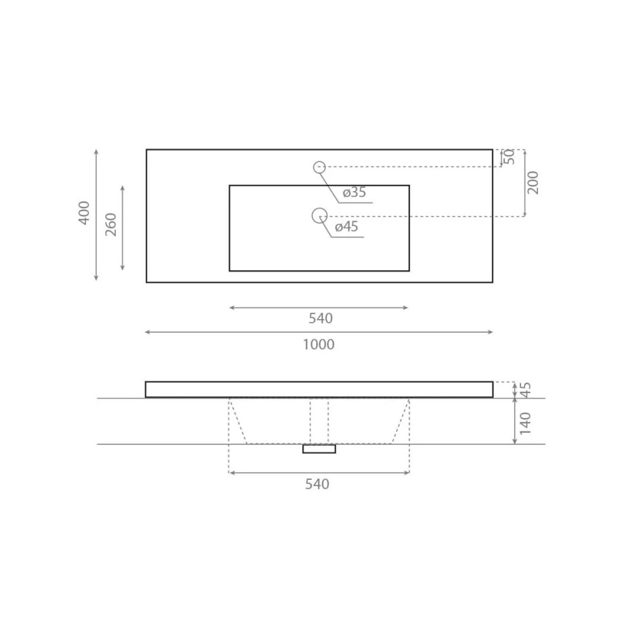 Bathco 0515 - Nedfældet håndvask COLLOTO 100x40 cm harpiks/hvid