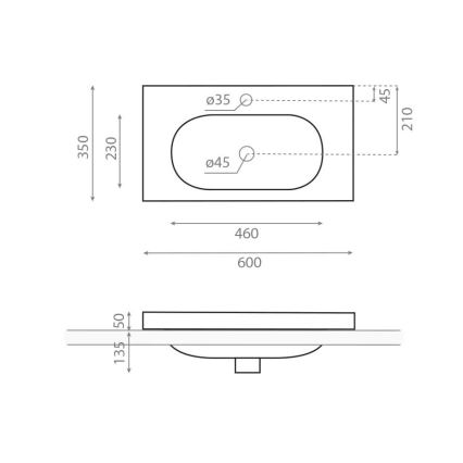 Bathco 0516 - Nedfældet håndvask ICE 60x35 cm harpiks/hvid