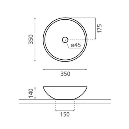 Bathco 4015 - Servant til bordplade CASTELLON Ø 35 cm porcelæn/hvid