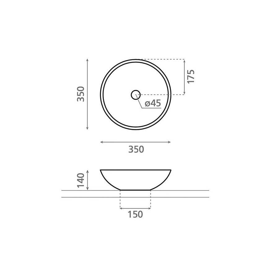 Bathco 4015 - Servant til bordplade CASTELLON Ø 35 cm porcelæn/hvid