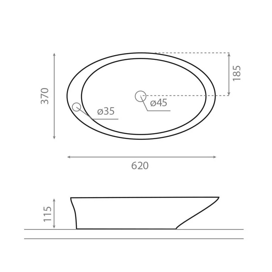 Bathco 4020 - Håndvask til bordplade PURE 62x37 cm porcelæn/hvid