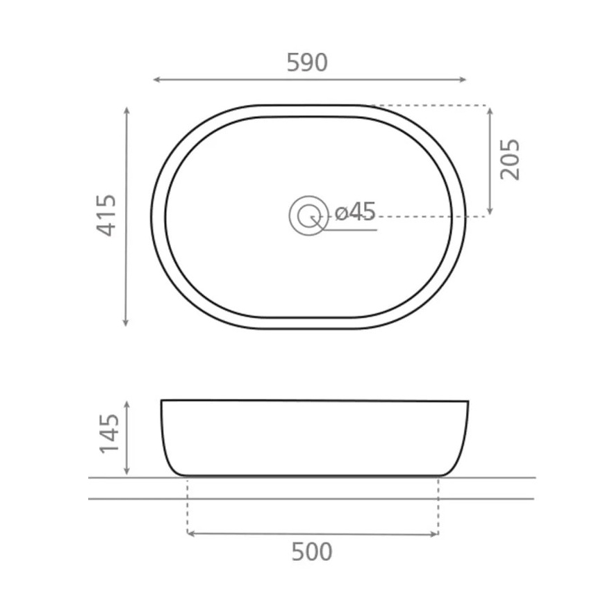 Bathco 4037 - Vask til montering på bordplade TOULOUSE 59x41,5 cm porcelæn/hvid