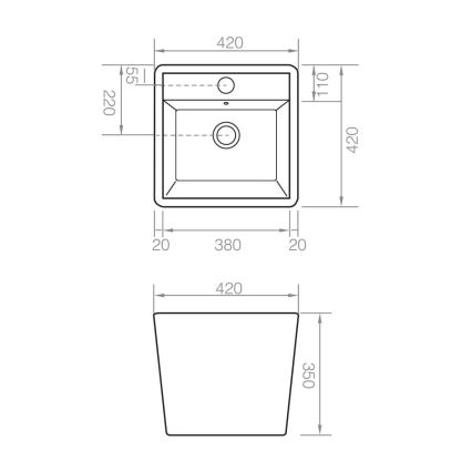 Bathco 4059 - Håndvask til bordplade GENOVA 42x42 cm porcelæn/hvid