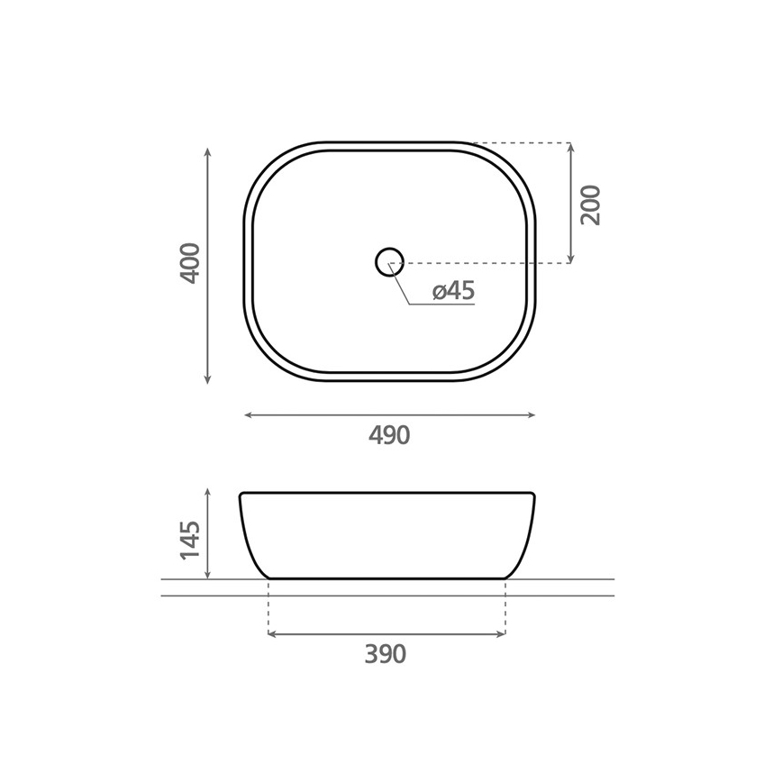Bathco 4072 - OLEA håndvask til bordplade 49x40 cm porcelæn/hvid