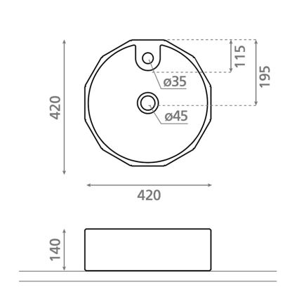 Bathco 4158 - CIRCUS vask til bordplade Ø 42 cm porcelæn/hvid