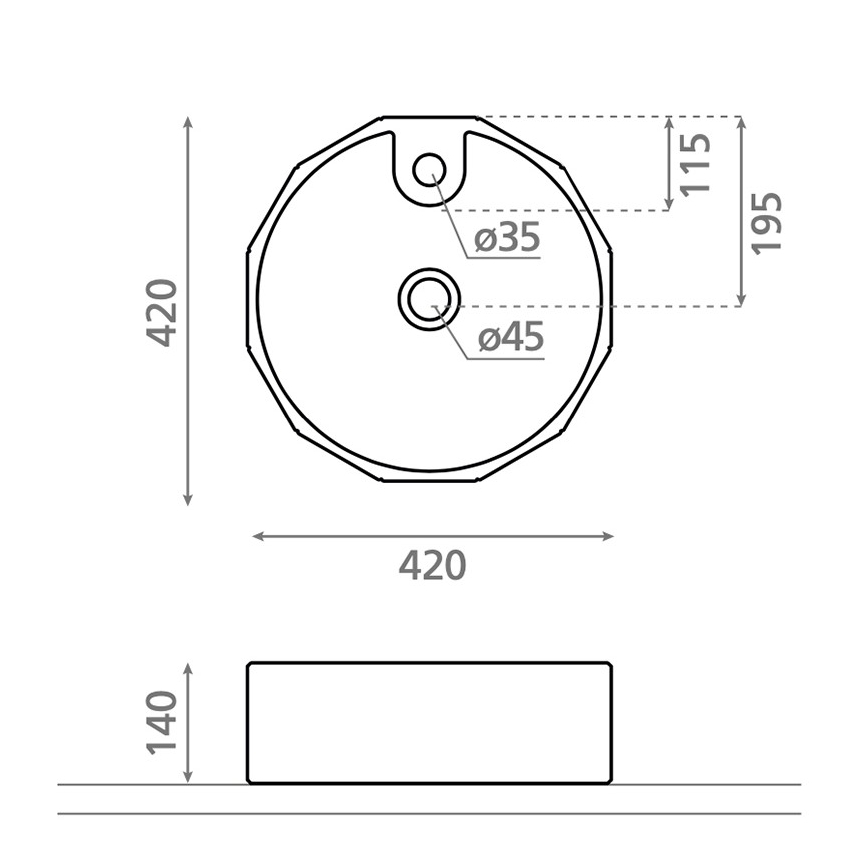 Bathco 4158 - CIRCUS vask til bordplade Ø 42 cm porcelæn/hvid