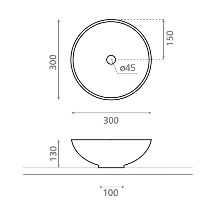 Bathco 4914 - Håndvask til bordplade DAKAR Ø 30 cm porcelæn/hvid
