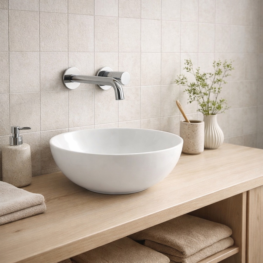 Bathco 4914 - Håndvask til bordplade DAKAR Ø 30 cm porcelæn/hvid