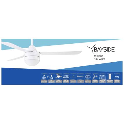BAYSIDE 531016 - Loftventilator MEGARA 2xE14/15W/230V hvid + fjernbetjening