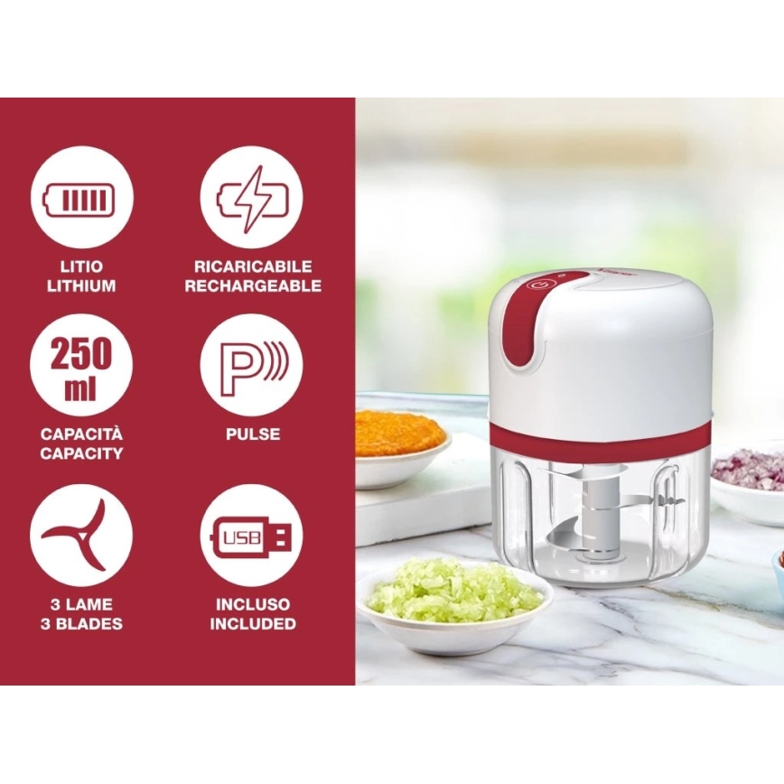 Beper - Genopladelig minihakker 30W/5V 1500 mAh 250 ml