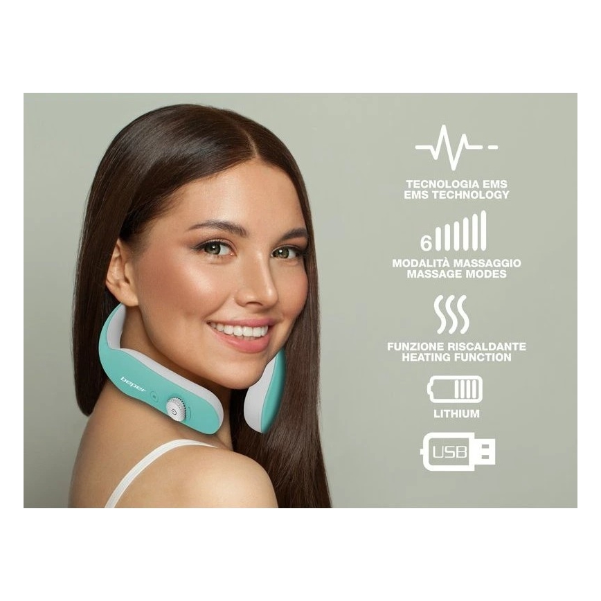 Beper - Genopladelig nakkemassageapparat EMS 5V/900 mAh mintgrøn
