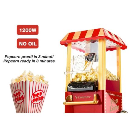 Beper - Popcornmaskine 1200W/230V rød