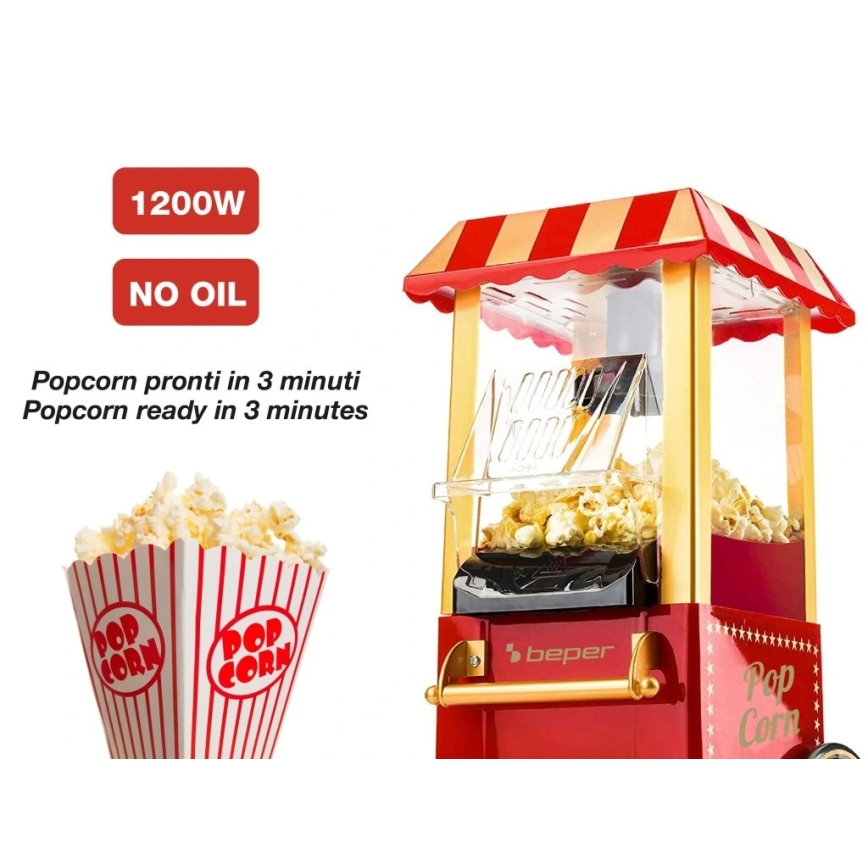 Beper - Popcornmaskine 1200W/230V rød