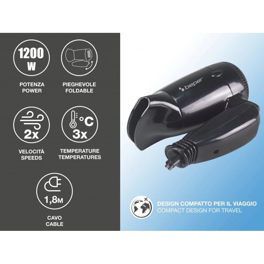 Beper - Rejsehårtørrer 1200W/230V