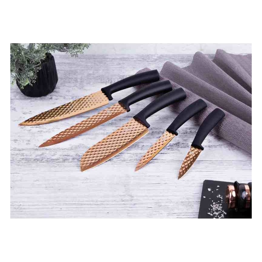 BerlingerHaus - Sæt med 5 rustfri knive sort/rose gold
