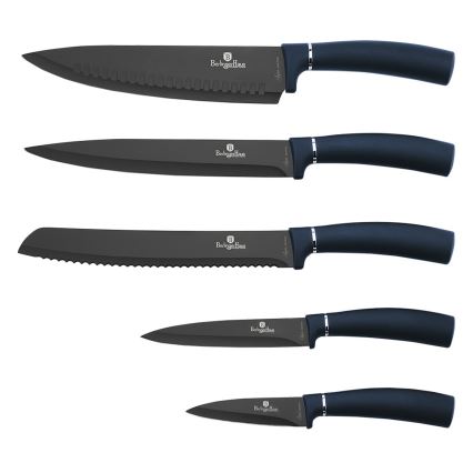 BerlingerHaus - Sæt med 6 rustfri knive med magnetisk holder blå/sort