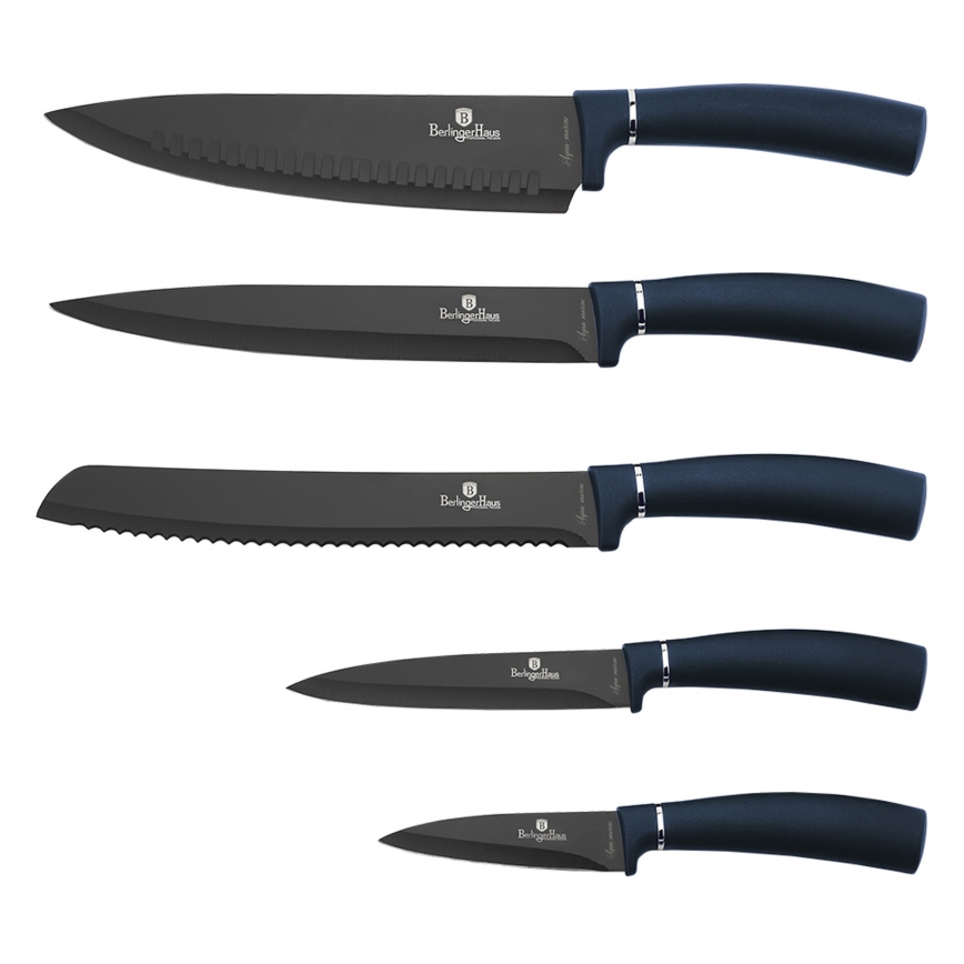 BerlingerHaus - Sæt med 6 rustfri knive med magnetisk holder blå/sort