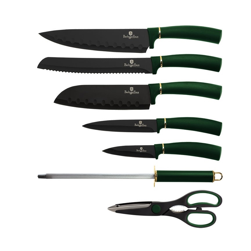 BerlingerHaus - Knive i stativ rustfrit stål 8 stk. grøn/sort