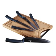 BerlingerHaus - Knive med bambusskærebræt 6 dele rustfrit stål blå/sort