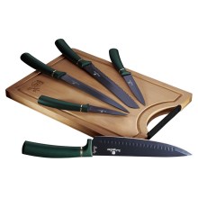 BerlingerHaus - Knivsæt med skærebræt i bambus 6 dele rustfrit stål grøn