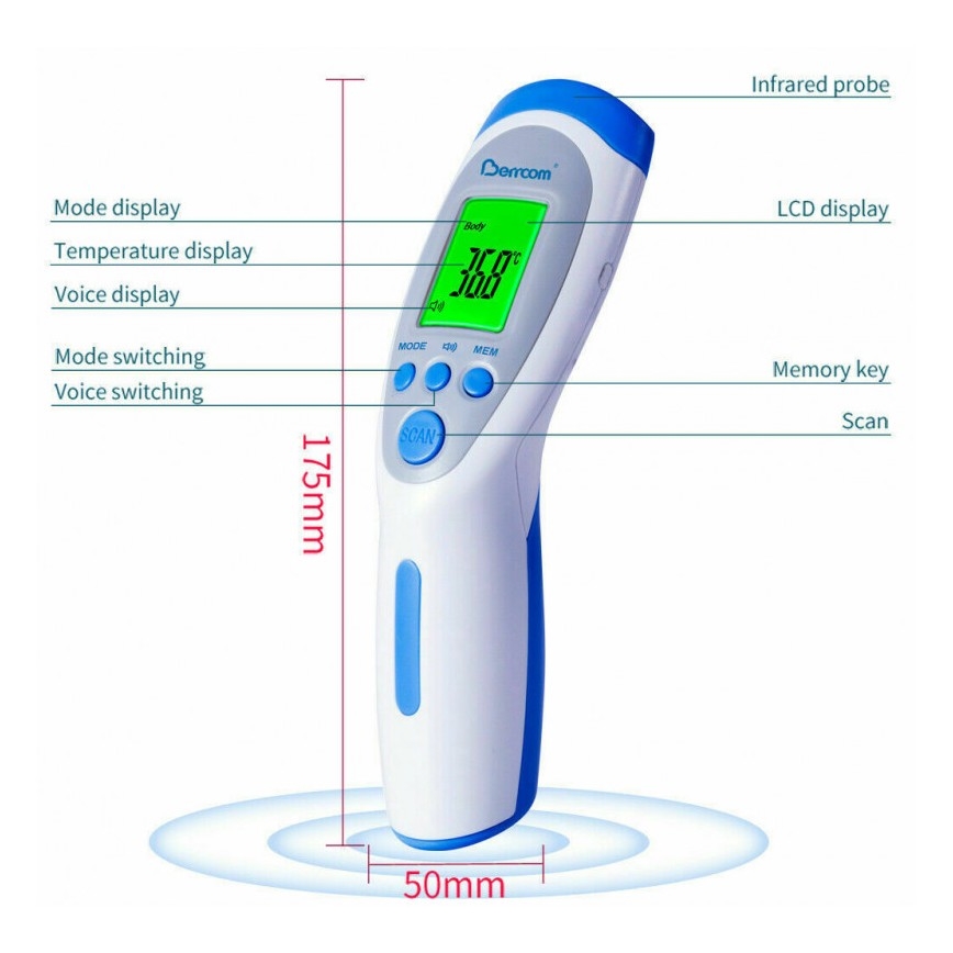Berrcom Infrarødt termometer non-contact JXB-182 2×AA