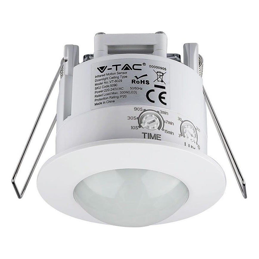 Bevægelsessensor indbygget PIR 360° 300W/230V hvid