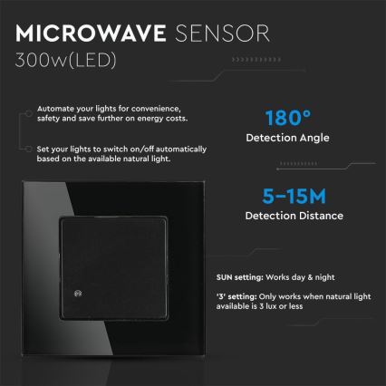 Bevægelsessensor mikrobølge 180° 300W/230V sort