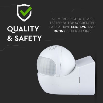 Bevægelsessensor PIR 180° 800W/230V IP44 hvid