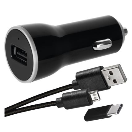 Biloplader 2,1A + micro USB-kabel