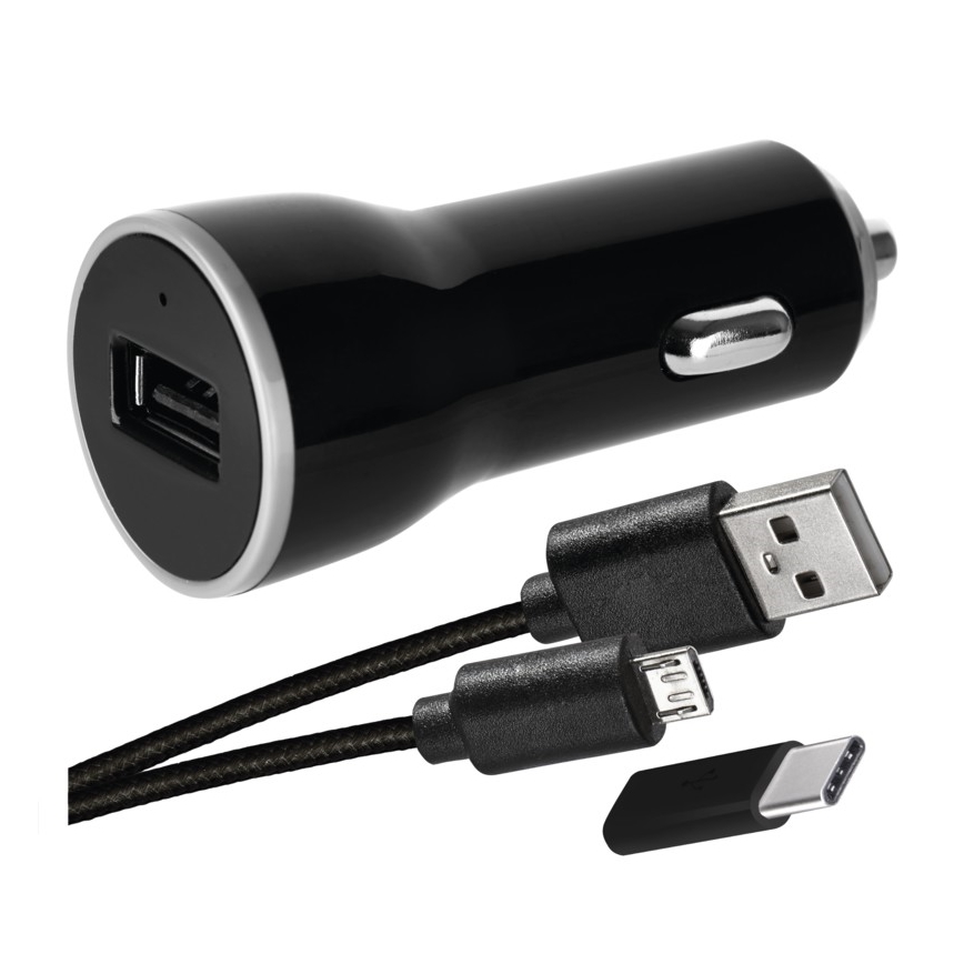 Biloplader 2,1A + micro USB-kabel
