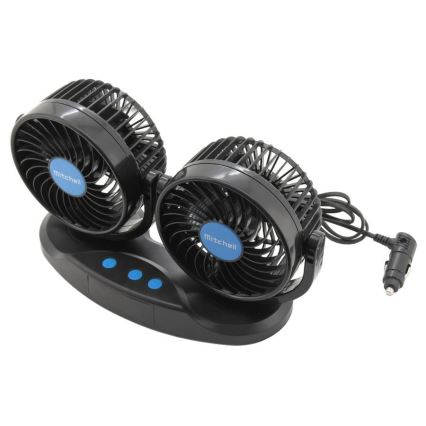 Bilventilator til bilens instrumentbræt med termometer 9W/12V sort