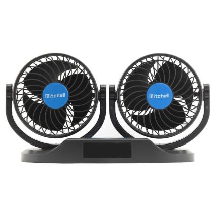 Bilventilator til bilens instrumentbræt med termometer 9W/12V sort