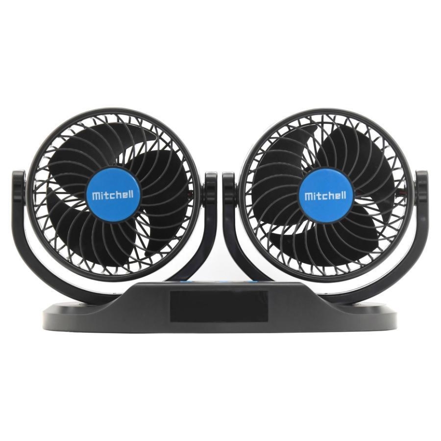 Bilventilator til bilens instrumentbræt med termometer 9W/12V sort