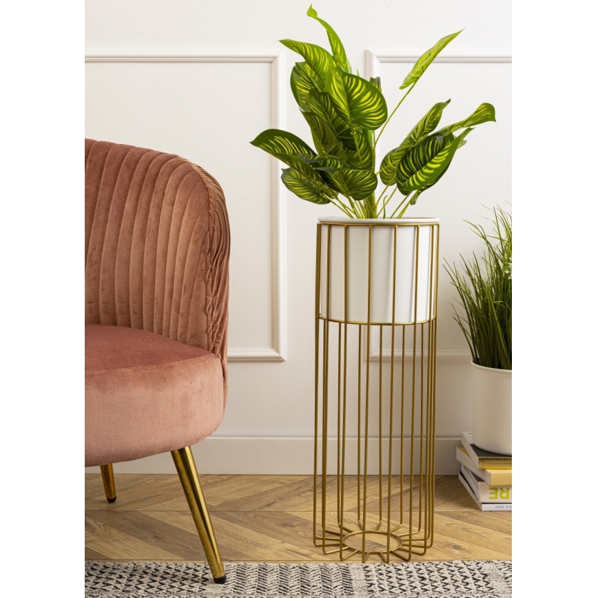 Blomsterkrukke metal LOFT 55x20 cm guldfarvet/hvid